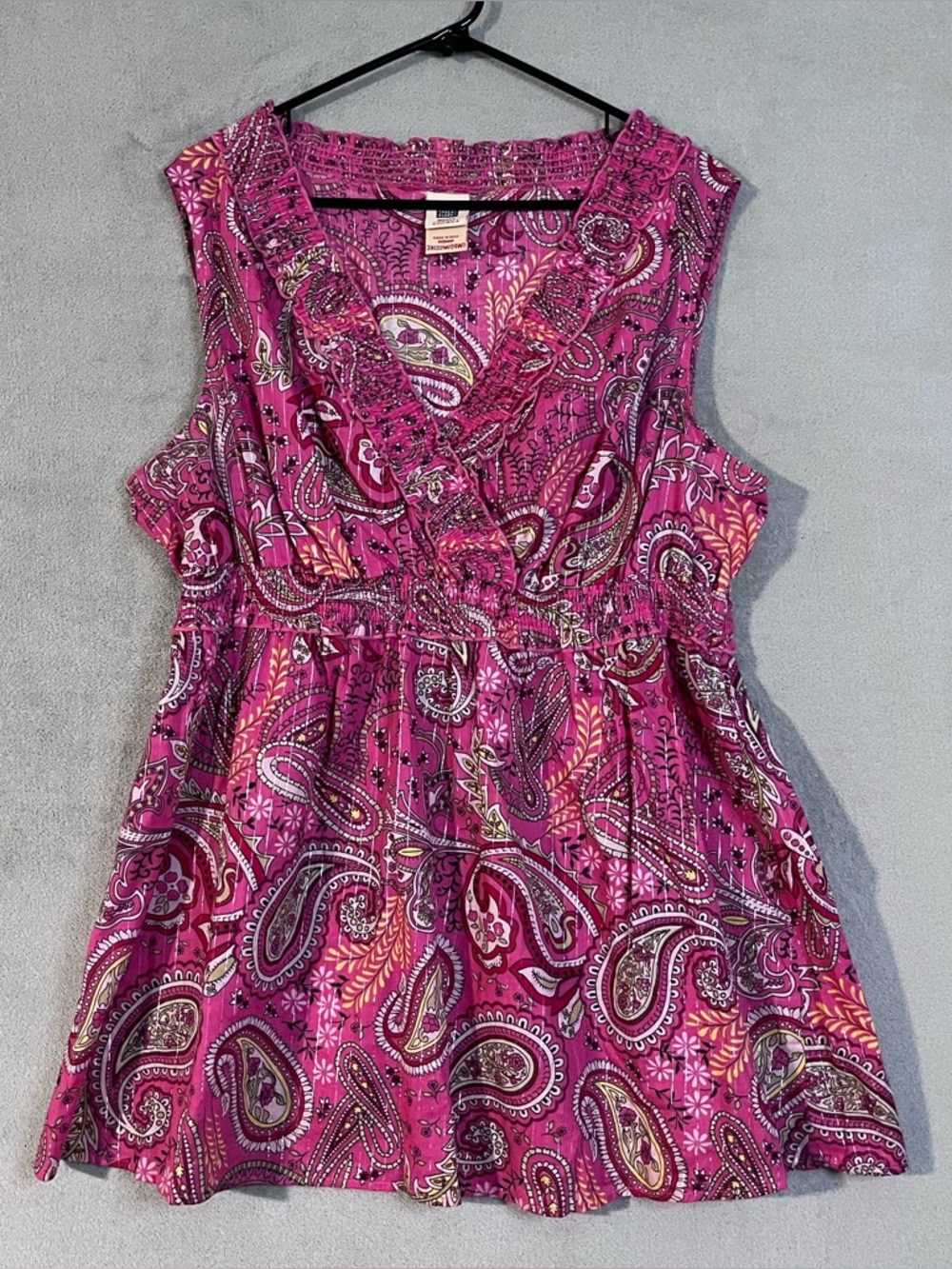 Vtg Y2K Faded Glory 3X Top Babydoll Blouse Pink Ruffle Paisley Cottagecore